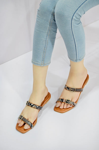 Snakeskin Textured Buckle Sandals