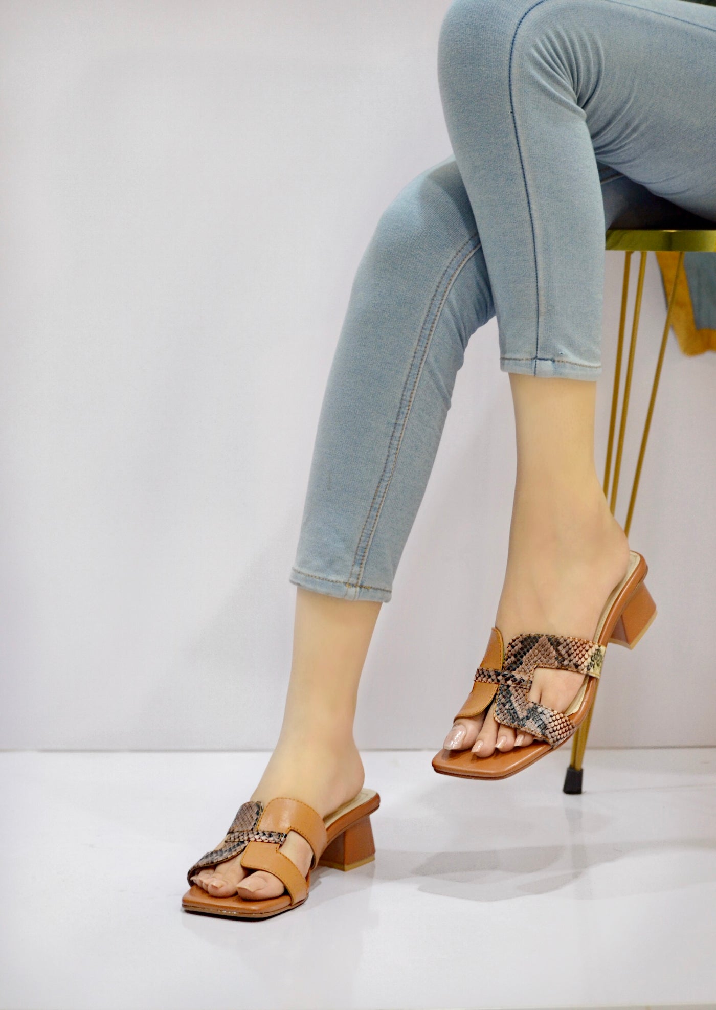 Elegance with Mustard Cross-Block Heel Sandals